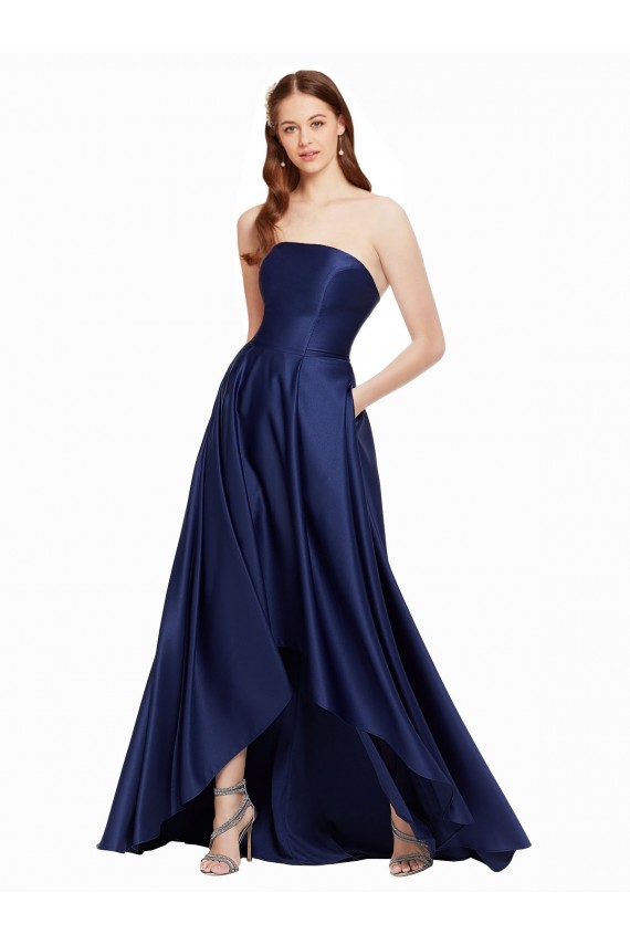 Long Dark Navy Sleeveless A-Line Low Back High Low Evening Gown / Prom Dress / Bridesmaid Dress Canberra