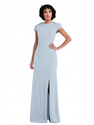 Long Light Sky Blue Cap Sleeves Trumpet Keyhole Back Semi Formal Evening Dress / Bridesmaid Dress Canberra